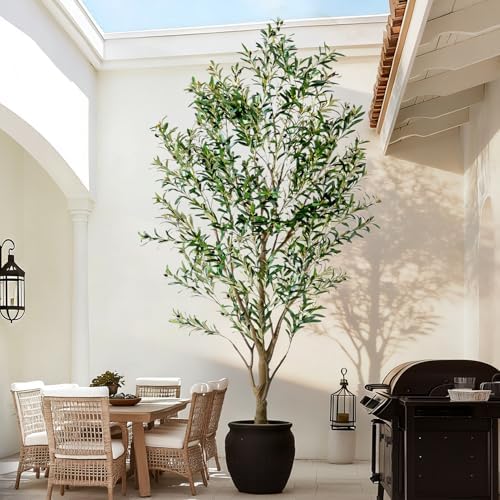 8FT Artificial Olive Tree with Realistic Leaves & Natural Trunk, Faux Silk Olive Plant in White Planter, Tall Fake Tree for Modern Home Office Living Room Entryway Corner Decor, Maintenance Free - Image 6