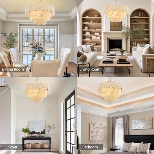 Alabaster Round Chandelier, 26" Natural Spanish Marble Stone Texture Chandeliers, 9-Light Dimmable Alabaster Chandelier, Modern Luxury Lighting for Living Room, Bedroom, Hallway - Image 4