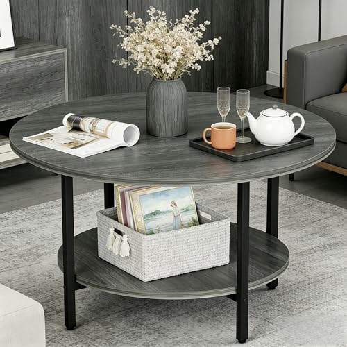 Coffee Tables for Living Room, 27.6" Round Coffee Table, Gray Coffee Table - Image 4