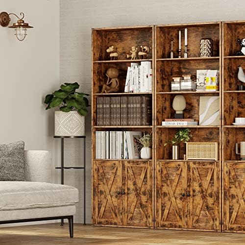 IRONCK Industrial Bookshelves and Bookcases with Doors Floor Standing 6 Shelf Display Storage Shelves 70 in Tall Bookcase for Home Office, Living Room - Image 4