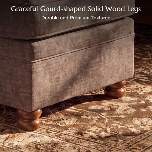 Traditional Accent Chair with Storage Ottoman, 41.3", Chenille, Brown - Image 7