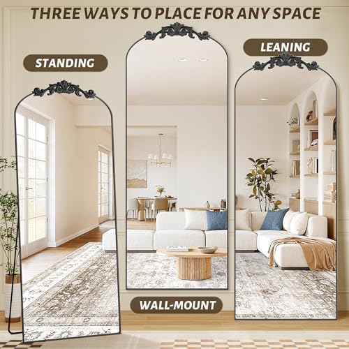 Vintage Full Length Mirror,78"x38" Arched Antique Floor Mirror with Carved Metal Frame,Large Standing Wall Mounted or Leaning Mirror for Bedroom Living Room Entryway,Black - Image 5