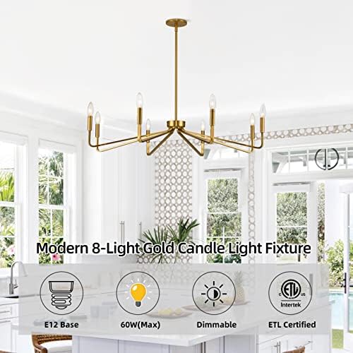 8-Light 38" Brass Modern Candle Chandelier for Dining Living Room - Image 2