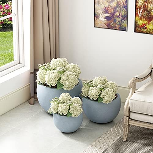 Kante Set of 3 Blue Gray Concrete Bowl Round Planters for Modern Home - Image 4