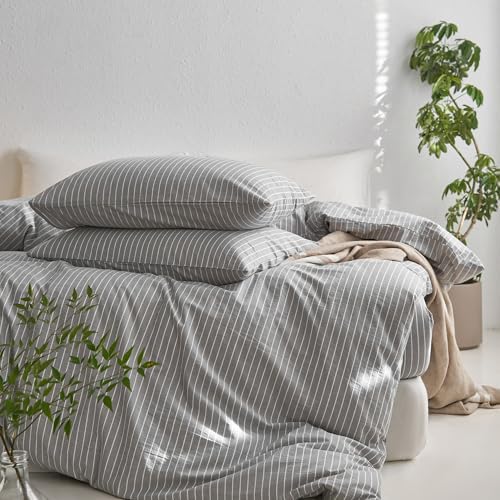 MooMee Striped Duvet Cover Set 100% Washed Cotton Linen Like - Image 5