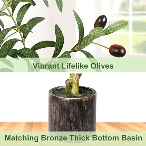 5FT Artificial Olive Tree Indoor - Lifelike Fake Olive Tree with Branches, Leaves & Fruits, Realistic Faux Tree for Bathroom, Office, Bedroom Decor, Compact Home Decor Plants - Image 4
