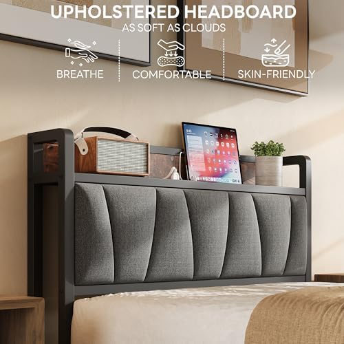 LIKIMIO Twin Size Bed Frame with Storage Headboard and Charging Station - Image 4