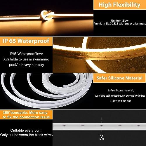 Lamomo LED Strip Lights 32.8ft, Warm White Dimmable Neon Rope, Waterproof - Image 4