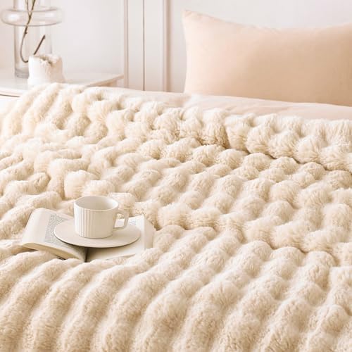 COOVA Soft Bubble Faux Fur Throw Blanket, 60"x80", Light Taupe - Image 3