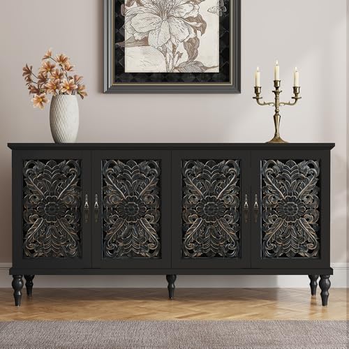 ARTPOWER 61.8" Hollow Carved Accent Cabinet with 4 Doors for Living Room by PowerofArtBetterforLife