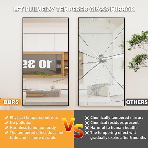 LFT HUIMEI2Y 76"x34" Full Length Mirror, Black Floor Mirror - Image 4