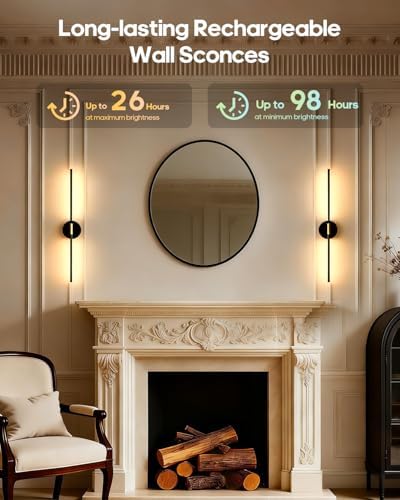 GOODEA Peel and Stick Wall Sconces, Battery Operated Wall Sconces Set of 2 - Image 2