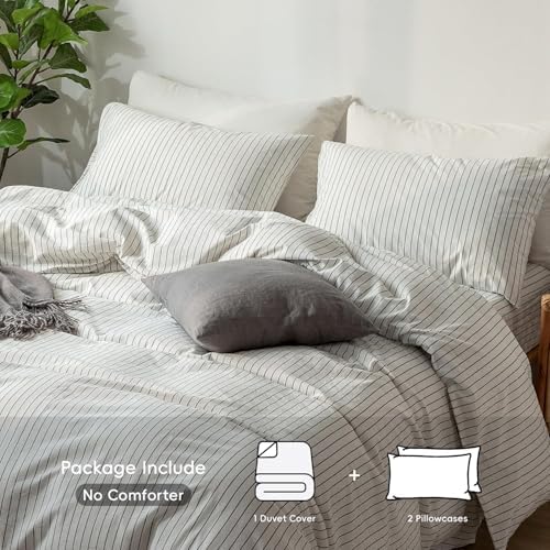 MooMee Striped Duvet Cover Set 100% Washed Cotton Linen Like - Image 2