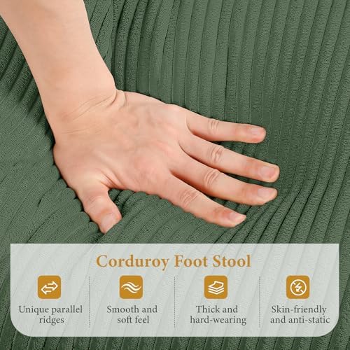 Vesgantti Large Ottoman for Modular Sofa, 29.5" Corduroy Pouf Ottoman with Spring Cushion, Rectangle Foot Rest for Couch, Entrance Footstool with Wood Legs, Footstool for Living Room, Bedroom, Green - Image 3