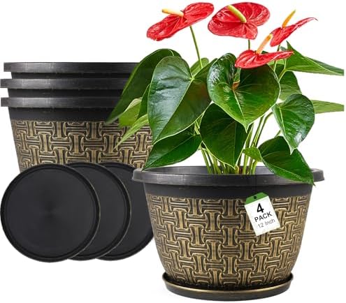 Nooulap 4 Pack 12 Inch Plant Pots, Large Plastic Flower Planters by Nooulap