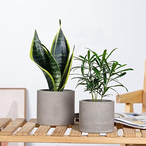 Ekirlin Planters for Indoor Plants, 3.5/4 Inch Plant Pots with Drainage Holes, Removable Rubber Stopper, Non-Slip Soft Pad - Grey Cement Concrete Planter for Most Indoor Outdoor Plants and Flowers - Image 5
