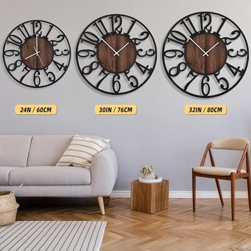 LEIKE Large Wall Clocks with Night Light Battery Operated,Silent Non Ticking,Rustic Modern Big Wood Clock for Living Room, Bedroom,Kitchen,Farmhouse,Office,Home Decor-30 Inch(Black-Arabic Number) - Image 4