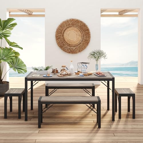Gizoon 63" Dining Table Set for 6, Kitchen Table w/Bench & Stools Grey - Image 2