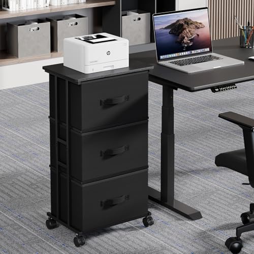 DUMOS Nightstand, Bedside Table with 3 Fabric Drawers - Image 2