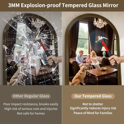 71"x32" Elegant Vintage Arched Full Length Mirror with Stand, Luxury Large Full Body Mirror with Tempered Glass, Leaning Wall Mount Floor Standing Mirrors for Living Room Bedroom Entryway Outfit Check - Image 5