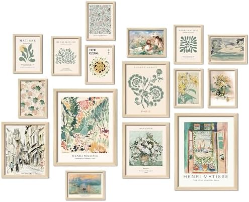 ANERZA 16 PCS Sage Green Wall Art Decor, Matisse Wall Prints for Bedroom, Abstract Posters for Room Aesthetic, Wall Collage Kit Pictures for Living Room, Eclectic Boho Vintage Dorm Gallery Home Decor by ANERZA