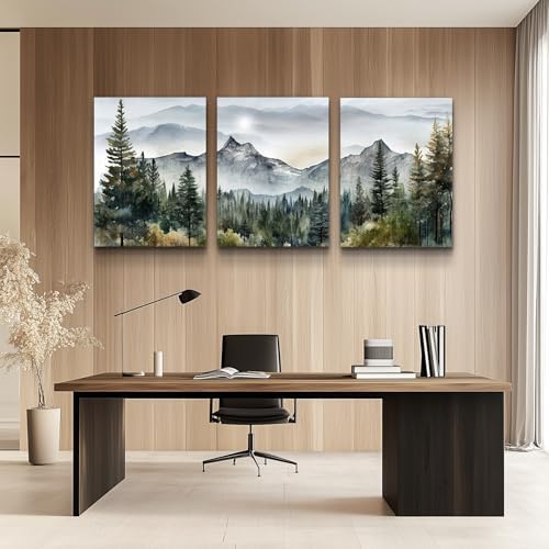 MHARTK66 3 Piece Framed Canvas Art Prints Wall Art for Living Room Modern Wall Decor for Bedroom Office Decor Abstract Mountain Forest Landscapes Ink Painting Ready to Hang Wall Pictures Home Decor - Image 5