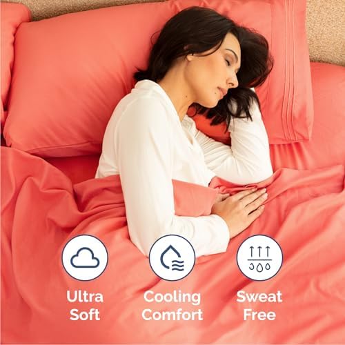 Cal King Size 4 Piece Sheet Set - Comfy Breathable & Cooling Sheets - Coral - Image 4