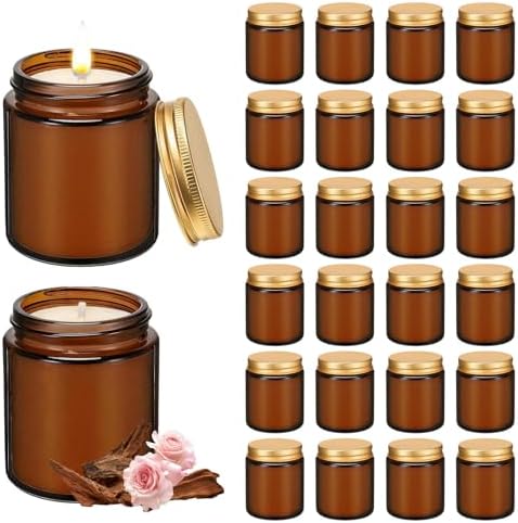 24 Pack 6 oz Rose Sandalwood Scented Soy Candles, Bulk Glass Jar Aromatherapy Candles, Long Lasting Soy Wax Candles for Home, Wedding, Party & Stress Relief by Veiuwa
