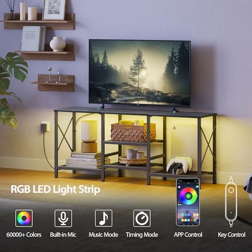JARHETUN TV Stand with LED Lights for 55 Inch TV, Entertainment Center with 3-Tier Open Shelves, TV Console Table for Living Room, Bedroom, Black - Image 4