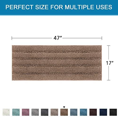 H.VERSAILTEX Bath Rugs for Bathroom Non Slip Bath Mats Extra Thick Chenille Striped Bath Rug Runners 47" x 17" Absorbent Fluffy Soft Shaggy Mats Dry Fast Plush Area Carpet for Bath Room - Taupe Brown - Image 2