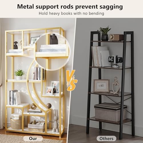 HolliWill Modern Book Shelf, White and Gold Bookshelf, 70.8 Inch Tall Etagere Bookcase, Set of 2 Geometric Display Shelves for Living Room, Bookcases/Bookshelf with Metal Frame for Home Office - Image 5