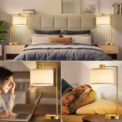 Gold Table Lamp Set of 2, Dimmable Bedside Lamps for Night Stands, USB A+C - Image 6