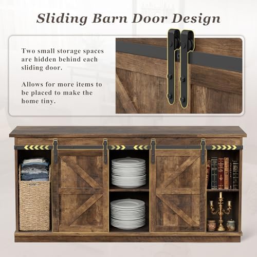 YESHOMY 58" TV Stand for TVs up to 65", Sliding Barn Doors, Barnwood - Image 5