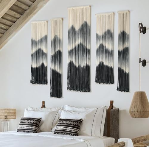 5Pcs Macrame Wall Hanging Dip Dyed Mountain Wall Decor Handmade Yarn Art by IOWER