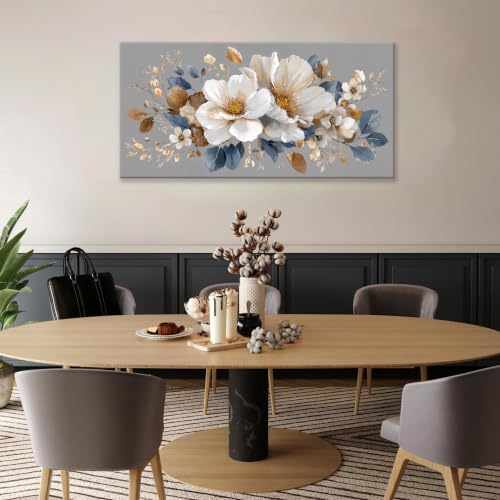 Neutral Gray White Floral Canvas Wall Art Decor for Living Room 24×48 - Image 2