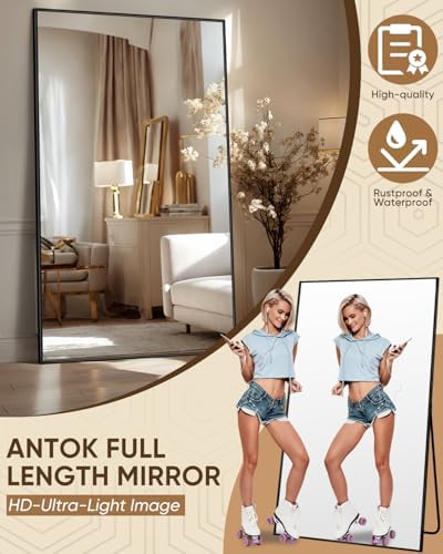 Antok Full Length Mirror, 72"x44" Floor Mirror for Bedroom, Dorm, Black - Image 4