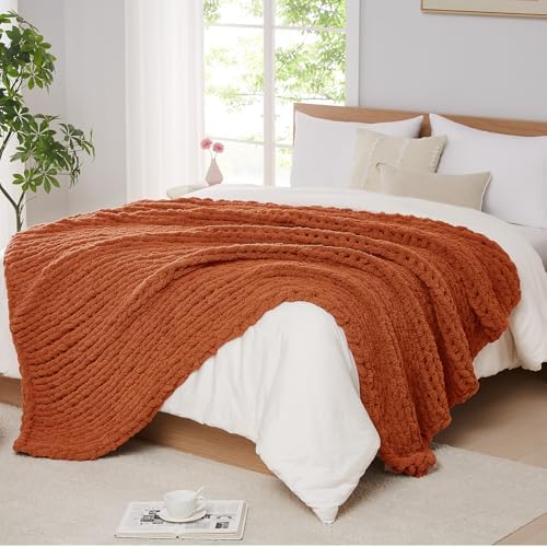 L'AGRATY Chunky Knit Throw Blanket for Couch, 60 x 80 Inches, Rusty Orange by LAGRATY