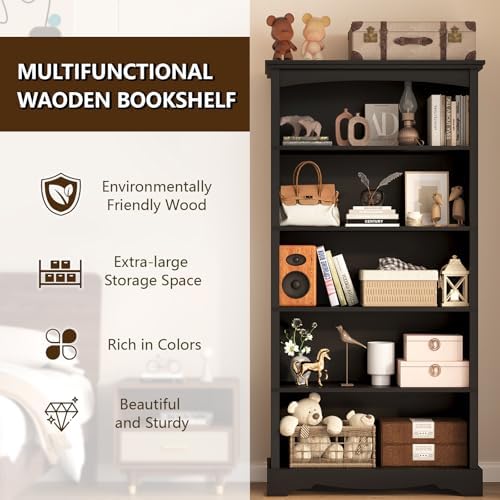 TVU 5-Tier Wooden Bookshelf, 31.5" W x 65" H ×9.9" D Bookshelf with Storage, Floor Standing Modern Style Display Bookcase for Living Room, Office, Study Room, Entryway, Black - Image 3