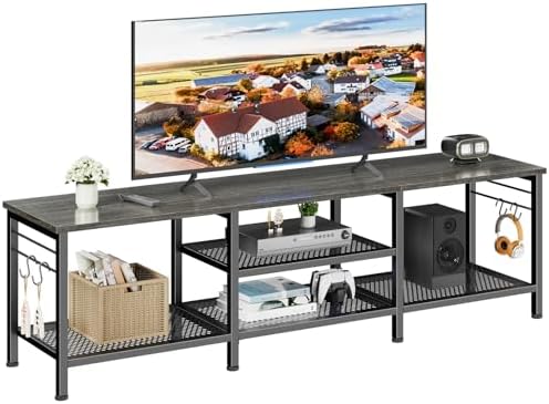 Furologee 63 Inch TV Stand, Entertainment Center with Shelves, Black Oak by Furologee