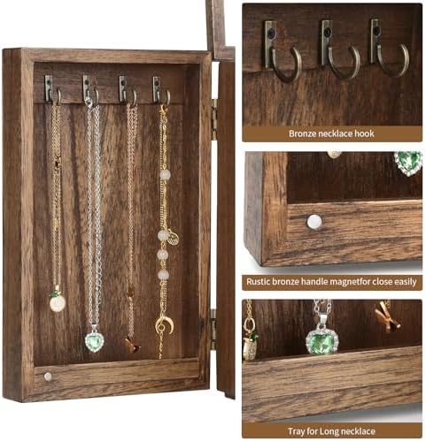 Meangood Jewelry Box Wood for Women, 5-Layer Large Organizer Box with Mirror & 4 Drawers for Rings, Earrings, Necklaces, Walnut - Image 5