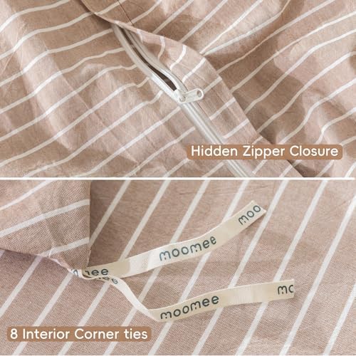 MooMee Striped Duvet Cover Set 100% Washed Cotton Linen Like Queen - Image 6