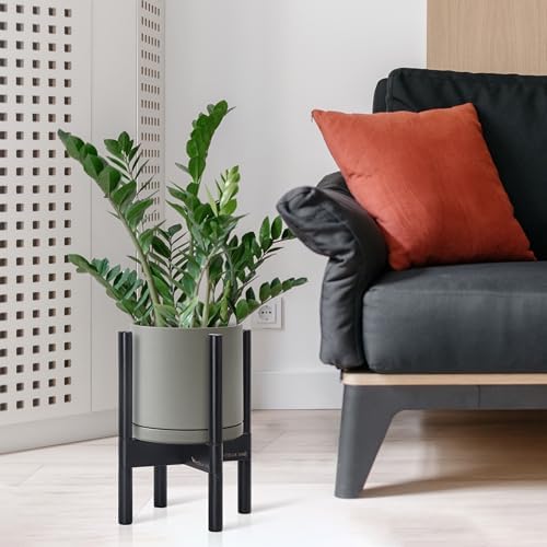 D'vine Dev Ceramic Pot with Ebony Wood Stand, Grey, 8 in, 55-B-M-3 - Image 4