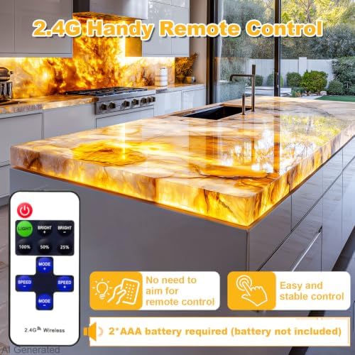 Lichaser 4 Pack LED Backlight Sheet Warm White 3000K 24V 36W, Dimmable LED Panel Sheet Work with Alexa, Flexible Backlit Light Remote & APP Control, 19.7X9.7 Inch for Marble, Onyx, Quartz Countertop - Image 5