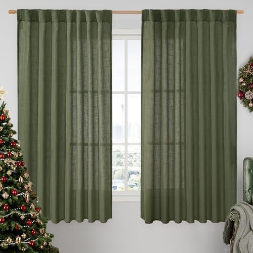 LAMIT Light Filtering Linen Curtains 63 inches Long for Bedroom 2 Panels by LAMIT