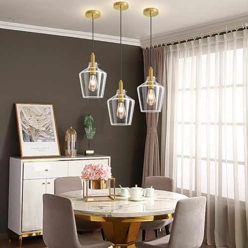 Glass Pendant Lighting for Kitchen Island Entryway 1 Pack Gold Clear 8 Inch - Image 6