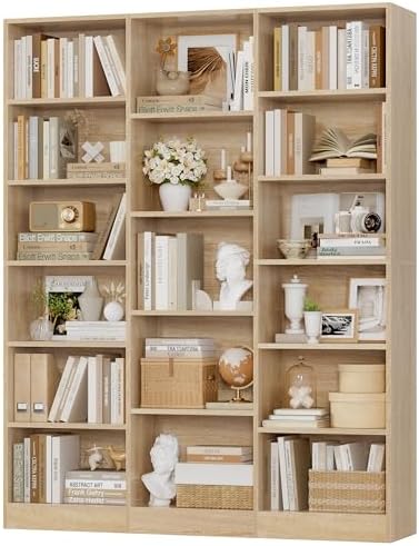FACBOTALL Triple Wide Bookshelf, Large Bookshelf with 17 Display Shelves by FACBOTALL