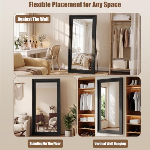 Wood Full Length Mirror 76"x34", Large Solid Wood Frame Floor Mirror - Image 4