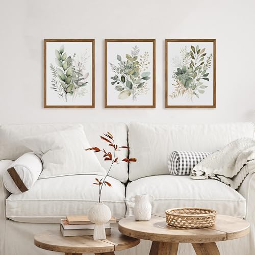 AVECCO 3 Pieces Green Watercolor Botanical Framed Canvas Wall Art 12x16 in - Image 4