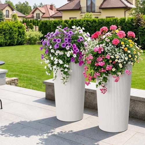 24" Tall Planters for Outdoor Plants with Insert, Set of 2 White - Image 7