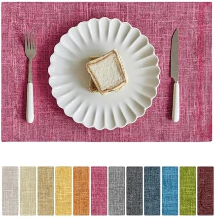 Softalker Faux Linen Cloth Placemats Set of 12-12 x 18 Inch, Pink by Softalker